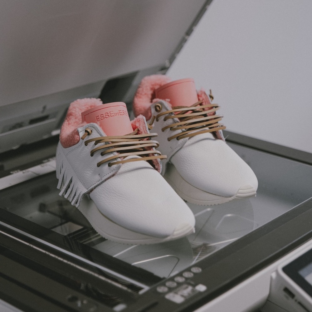 Essentials Women's White and Pink Fringe Sneakers